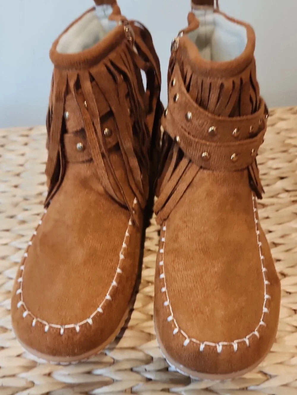 Allison Women's Fringe Ankle Booties/Boots in Tan (Size 39)